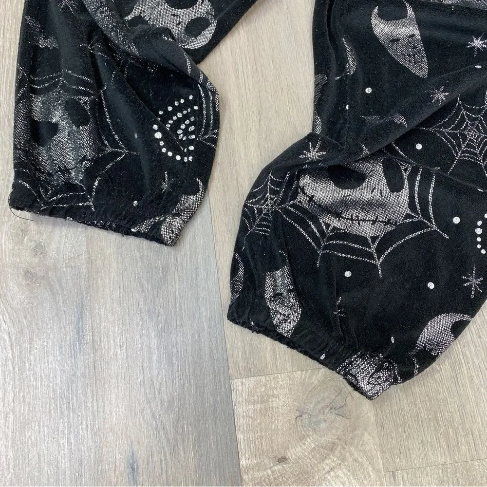 Disney Nightmare Before Christmas Velour Foil Sleep Joggers Black Silver XL - Picture 5 of 8